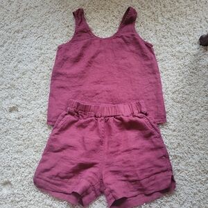 Linen-Look Burgundy Tank & Shorts Set